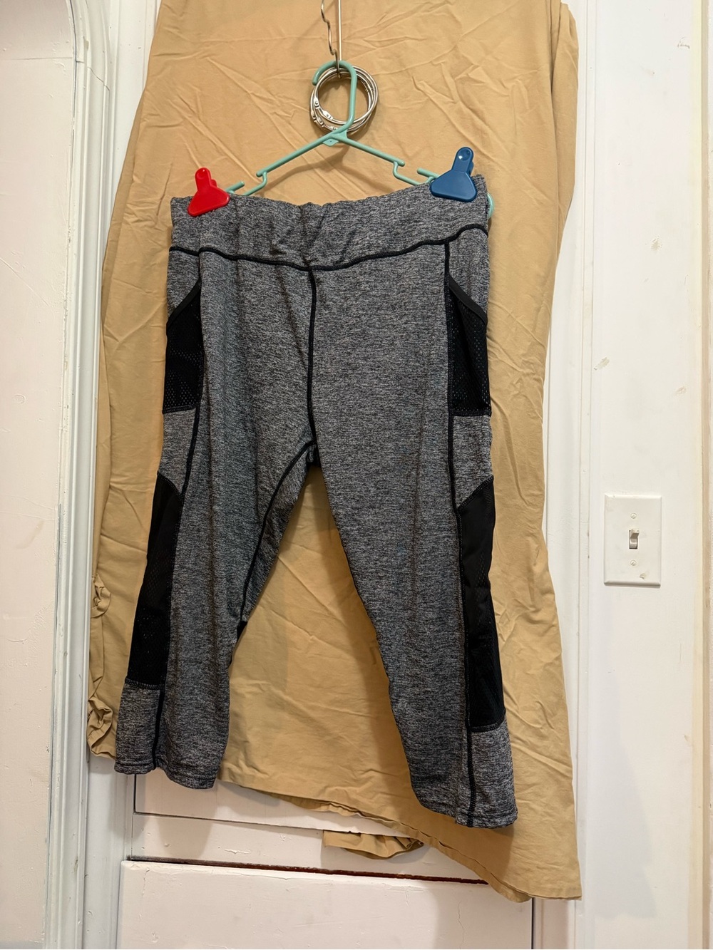 Kids Gray Active Capri Leggings with Black Mesh Panels